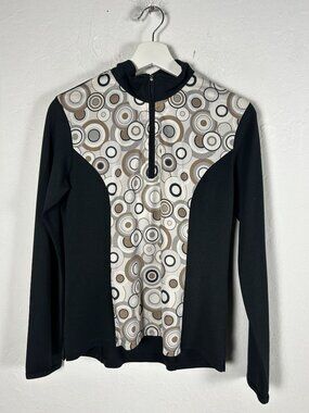 Iconic Womens Geometric Print Long Sleeve 1/4 Zip Pullover Top Size 8 Stretch
